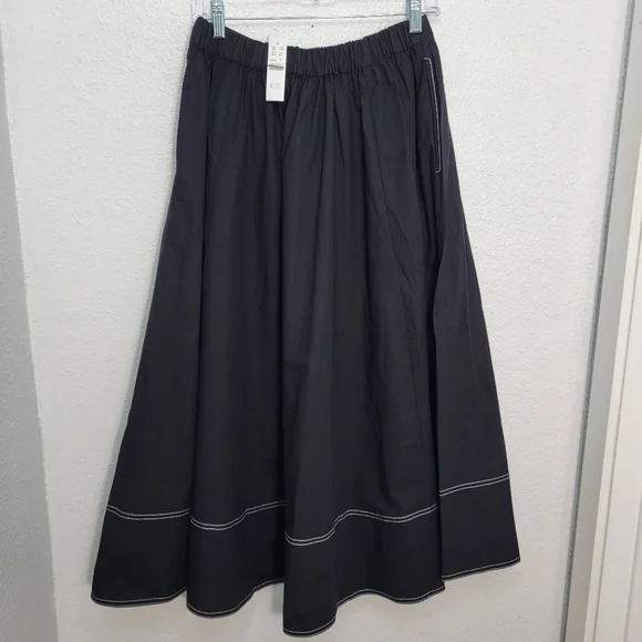 J Crew Contrast-stitch midi skirt in cotton poplin CI647 Size 8 NWT - Picture 3 of 7
